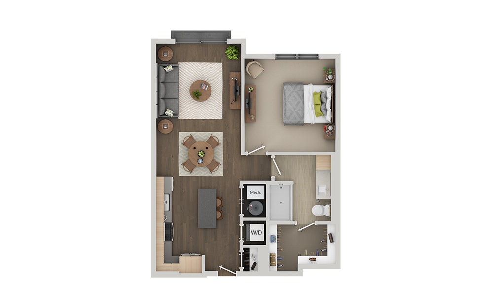 B6 - 1 bedroom floorplan layout with 1 bathroom and 777 square feet (3D)