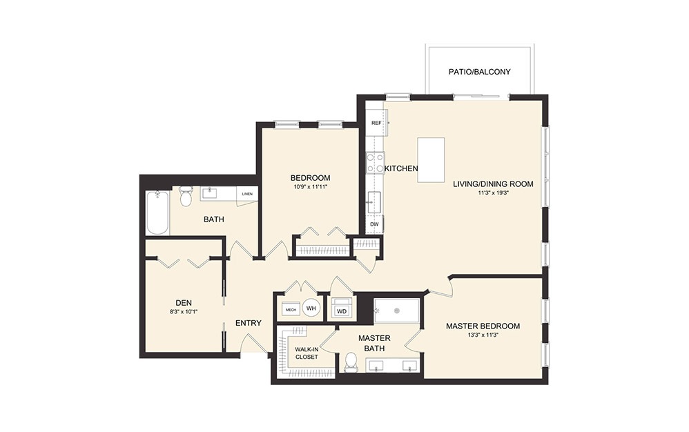 C8A - 2 bedroom floorplan layout with 2 baths and 1245 square feet.