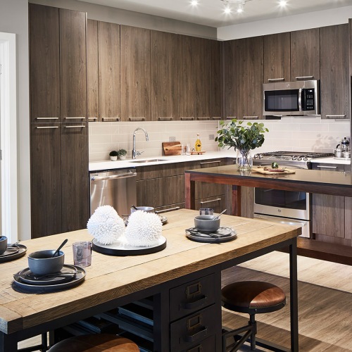 kitchen with island and dining adjacent